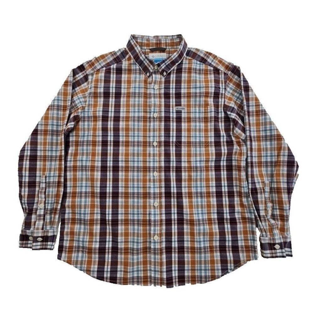 Columbia Shirt Men's XL Brown Plaid Long Sleeve Button Down AM7968 EUC 1552051‎